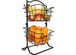 Quvio Fruttiera - 2 Strati - Metallo - Cesto Per La Frutta - Etagere - Decorazione Per Ciotole - Cesto Portaoggetti - Organizzatore - Nero - 19 X 24 X 45 Cm (Lxwxh)