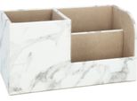Quvio Organizzatore Da Scrivania - 3 Scomparti - Aspetto Marmo - Portapenne - Portaoggetti - Organizzatore Da Scrivania - Accessorio Da Scrivania - Bianco - 9 X 20,5 X 11 Cm