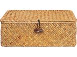 Quvio Cestino Portaoggetti - Taglia S - Scatola Portaoggetti - Scatola Portaoggetti - Organizzatore - Scatola Portaoggetti - Con Coperchio - Con Pomello - Rattan - Marrone - 23X12X8.5 Cm