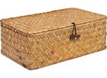 Quvio Cestino Portaoggetti - Taglia M - Scatola Portaoggetti - Scatola Portaoggetti - Organizzatore - Scatola Per Ordinare - Con Coperchio - Con Pomello - Rattan - Marrone - 27X17X10Cm
