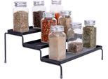 Quvio Portaspezie - Organizzatore Per Credenza - Organizzatore Per Cucina - Organizzatore Per Spezie - Organizzatore Per Piano Di Lavoro - Portaspezie - Scala Per Spezie - Organizzatore Per Barattoli Di Spezie - 3 Livelli - Metallo - Nero