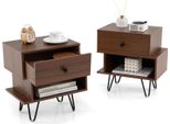 Set Di 2 Comodini Costway, Comodino Con Cassetto, Vano A Giorno E Gambe In Metallo, Tavolino Da Divano Console Da Comodino 44 X 29 X 47 Cm