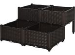 Fortuna Lai Fioriera Rialzata In Rattan 40X40X44 Cm Con Fori Di Drenaggio In Pp, Marrone Per Giardino E Balcone