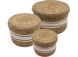 3.10 Set Di Cestini Con Coperchio In Seagrass - Set Di 3 - Cestino Decorativo In 30 / 25 / 21 Cm