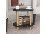 Tavolino 'Ves' Con Ripiano Inferiore 49 X Ø42 Cm Effetto Marmo, Nero