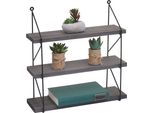Scaffale A Muro HWC-K78, Scaffale Pensile Scaffale Galleggiante, 3 Ripiani Metallo Legno Massiccio Industriale 40X40X13Cm ~ Grigio Scuro