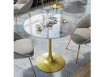 Wisfor Tavolo Da Bar Tavolo Da Cucina, Tavolo Da Pranzo In Marmo, Tavolo Da Bar Per Sala Da Pranzo, Cucina, Sala Feste, Con Struttura In Metallo, 76X78,5 Cm, Bianco Lucido + Oro