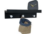 Quvio Appendiabiti Da Parete Con Ripiano - Mensola Da Parete In Legno - Appendiabiti Da Parete Nero - Appendiabiti Da Parete - 3 Ganci