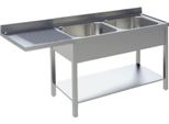 Lavello Kbs Centrale 1600X700X850 Mm 2 Vasche A Destra Con Base E Alzatina