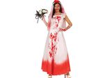 Halloween Sposa Haunted Gown Zombie Bloodstain Haunted Horror Costume Vampire Undead Ghost Veil, Taglia: 38 - 40 (M) Colore: Bianco