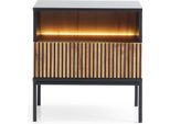 Comodino Moderno Con Frontale Rigato, 54×56×39 Cm, Nero / Rovere Wotan