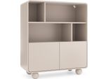 Libreria In Cashmere Con Ripiani E Armadio - Design Moderno, Gambe Sferiche, 108 X 121 X 39 Cm