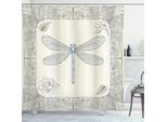 Abakuhaus Tenda Da Doccia Libelle, Disegnata A Mano Con Petali Di Rosa, Insetti E Schizzi Vintage, 175 X 200 Cm, Nero E Azzurro Pallido