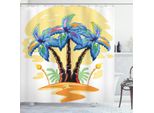 Abakuhaus Tenda Da Doccia Con Motivo Palma, Palma Hawaiana, Fiaccola, Gabbiani, Tramonto, Viaggio Esotico, 175 X 200 Cm, Arancione E Blu