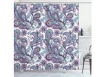 Abakuhaus Tenda Da Doccia Paisley, Fiori Blu E Viola, Foglie, Motivo Floreale, Stile BohéMien, Stampa Country, 175 X 200 Cm, Bianco, Viola, Blu