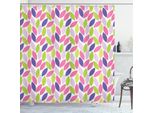 Abakuhaus Tenda Da Doccia Naturale, Motivo Astratto Di Foglie, Illustrazione Botanica Naturale, 175 X 200 Cm, Verde Lime, Lilla, Rosa