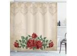 Abakuhaus Tenda Da Doccia Shabby Flora, Stile Retrò, Fiori Rossi, Delicatezza, Tonalità Pastello, Motivi Ornamentali Romantici, 175 X 200 Cm, Beige E Verde