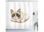 Abakuhaus Tenda Da Doccia Con Animali, Un Gatto Scontroso Con Sguardo Burbero, Illustrazione Di Gatto Persiano E Ragdoll, 175 X 200 Cm, Marrone E Beige