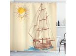 Abakuhaus Tenda Da Doccia Nautica, Motivo Marino Con Barca A Vela Nel Mare Ventoso E Galeone Che Salpa, 175 X 200 Cm, Crema Marrone