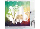 Abakuhaus Tenda Da Doccia Africa, Figura Digitale Di Zebra Animale Selvatico Nella Foresta, Motivo Illustrativo Poligonale, 175 X 200 Cm, Multicolore