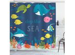 Abakuhaus Tenda Da Doccia Con Caricature, Alghe, Barriera Corallina, Tartarughe, Vita Acquatica, Pesci, Granchi, Tema Marino, 175 X 200 Cm, Multicolore