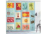 Abakuhaus Tenda Da Doccia Con Motivo Marino, Tema Marittimo Faro E Ancora Palme Balena Spiaggia Vela Nodi Motivo Fumetto, 175 X 200 Cm, Multicolore