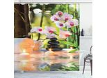 Tenda Da Doccia Abakuhaus Spa, Elementi Massaggianti, Tema Spa Con Candele, Orchidee, Pietre Calde, Giardino, Motivo Fotografico, 175 X 200 Cm, Verde Chiaro E Fucsia