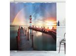 Abakuhaus Tenda Da Doccia Con Motivo Faro, Tramonto, Faro, Costa, Nuvole, Arcobaleno, Riflesso, Foto, 175 X 200 Cm, Multicolore