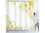 Abakuhaus Tenda Da Doccia Con Motivi Floreali, Margherite Astratte, Foglie, Sole E Riccioli, 175 X 200 Cm, Bianco E Giallo