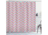 Tenda Da Doccia Retrò Abakuhaus, Motivi A Zigzag Stile Chevron Geometrico Colori Pastello Illustrazione, 175 X 200 Cm, Azzurro Pallido Rosso E Bianco