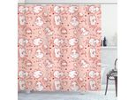 Abakuhaus Tenda Da Doccia Con Ippopotami, Tema Cameretta Per Bambini Con Ippopotami, Tonalità Pastello, Motivo Infantile, 175 X 200 Cm, Corallo Bianco E Rosso