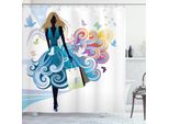 Abakuhaus Tenda Da Doccia Contemporanea, Silhouette Di Ragazza Con Borse Della Spesa Fantasy Rock Butterflies Fashion, 175 X 200 Cm, Multicolore