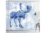 Abakuhaus Tenda Da Doccia Con Alci, Pini, Doppia Esposizione, Corna, Neve, Tema Invernale, Tonalità Fredde, Illustrazione, 175 X 180 Cm, Blu E Bianco