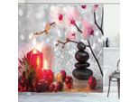 Tenda Da Doccia Abakuhaus Spa, Tema Invernale-Natalizio Con Orchidea Rosa E Candela Rossa, 175 X 180 Cm, Nero Bianco Rosa