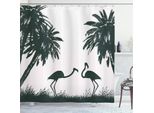 Abakuhaus Tenda Da Doccia Naturale, Uccelli Tropicali E Palme A Miami Grafica Esotica Naturale, 175 X 180 Cm, Pale Mauve Nero