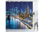 Abakuhaus Tenda Da Doccia Con Paesaggio, Vista Notturna Del Famoso Porto Di New York City Manhattan Usa, Foto, 175 X 180 Cm, Multicolore