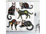 Abakuhaus Tenda Da Doccia Con Teschi Di Zucchero, Calavera Ispirata A Gatti Neri Decorati In Stile Messicano, Festa Dei Morti, 175 X 180 Cm, Multicolore