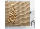 Abakuhaus Tenda Da Doccia Con Motivo A Stelle Marine, Motivo A Stelle Marine Sulla Spiaggia, Creature Marine Sovrapposte, Stampa Sabbia, 175 X 240 Cm, Marrone Chiaro