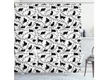 Abakuhaus Tenda Da Doccia Con Gatti, Silhouette Di Gatti E Motivi Di Impronte Di Animali, Impronte Di Zampe, Gattini In Diverse Pose, 175 X 180 Cm, Bianco E Nero
