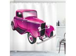 Abakuhaus Tenda Da Doccia Rosa Shocking, Illustrazione Vintage Di Auto D'epoca, Veicolo Retrò, Macchina Americana, 175 X 180 Cm, Magenta Fucsia Nero