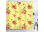 Abakuhaus Tenda Da Doccia Rosa, Motivo Vintage - Bouquet Romantico Femminile Su Sfondo A Pois, 175 X 180 Cm, Giallo Corallo Verde