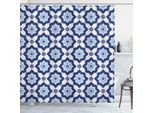 Abakuhaus Tenda Da Doccia Blu, Piastrelle Tradizionali Portoghesi Azulejo, Motivo Mosaico Floreale Vintage, 175 X 180 Cm, Blu Scuro