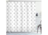 Abakuhaus Tenda Da Doccia Anker, Disegnata A Mano Con Motivo Nautico Con Cuore, Schizzo Retrò, Icone Ripetute, 175 X 180 Cm, Bianco E Nero