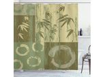 Abakuhaus Tenda Da Doccia In Bambù, Cerchio Zen E Silhouette Di Bambù Su Stampa Artistica Patchwork Orientale Vintage Color, 175 X 220 Cm, Verde