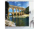 Abakuhaus Tenda Da Doccia Paesaggistica, Muro Di Cinta Romano Nel Sud Della Francia, Architettura Storica, Lago, 175 X 220 Cm, Verde, Blu E Marrone Chiaro