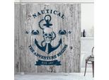 Abakuhaus Tenda Da Doccia Con Ancora, Arte Con Ancora, Teschio E Corda "L'avventura Nautica Ha Inizio"" Messaggio Storico, 175 X 220 Cm, Beige E Blu Navy"
