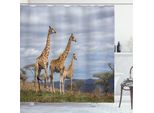 Abakuhaus Africa Tenda Da Doccia, Giraffe Famiglia Savana Deserto Prato Albero Nuvole Cielo Foto, 175 X 220 Cm, Blu Chiaro