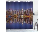 Abakuhaus Tenda Da Doccia Con Paesaggio, Panorama Urbano Di New York City A Mezzanotte, Stati Uniti, 175 X 220 Cm, Multicolore
