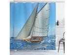 Abakuhaus Tenda Da Doccia Nautica, Barca A Vela Su Yacht Da Regata E Tema Competitivo Del Tempo Ventoso, 175 X 220 Cm, Marrone Bianco Blu
