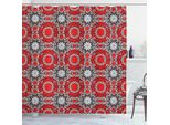 Tenda Da Doccia Abakuhaus Mandala, Illustrazione Etnica Caleidoscopica Tribale Con Fiori Scarabocchiati E Volute, 175 X 220 Cm, Arancione, Bianco E Nero